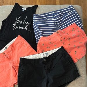 Women’s Old Navy Summer Beach Bundle: 4 shorts (size 4) and a tank (size S)